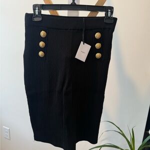 Balmain Black Pencil Skirt with Gold Buttons
